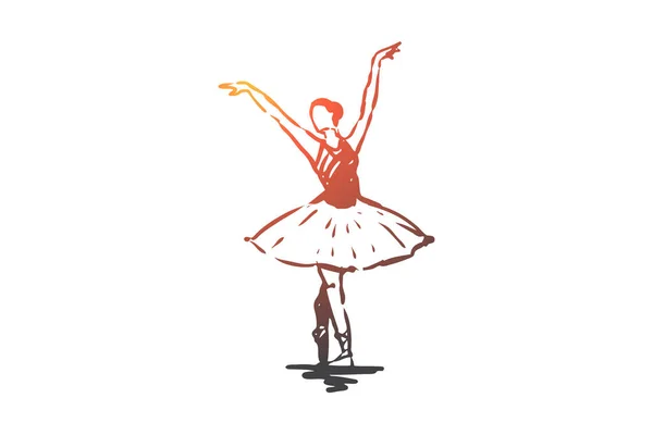Balerina lány tánc, nő, művészeti koncepció. Kézzel rajzolt elszigetelt vektor. — Stock Vector