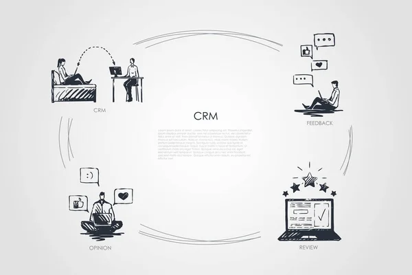 CRM - CRM, зворотній зв'язок, думка, огляд Векторний концепт набір — стоковий вектор