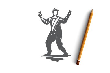 Adam, dans, Genç, Erkek, çekici kavramı. Elle çizilmiş izole vektör.