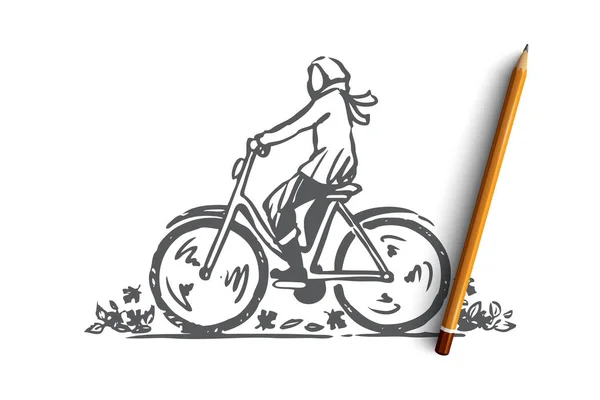 Őszi, kerékpár, ősz, park, ride koncepció. Kézzel rajzolt elszigetelt vektor. — Stock Vector