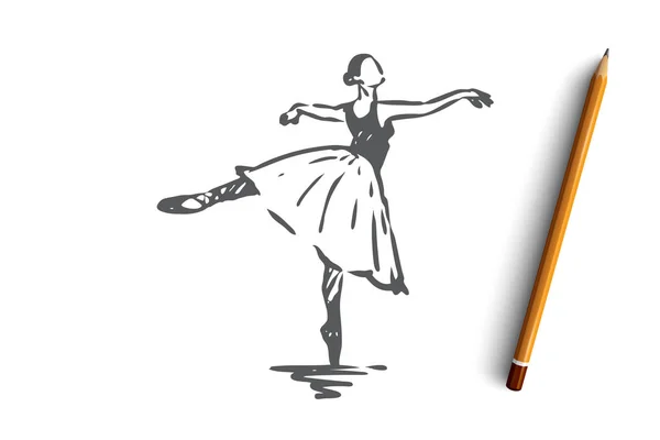 Bailarina, chica, danza, mujer, concepto de arte. Vector aislado dibujado a mano . — Archivo Imágenes Vectoriales