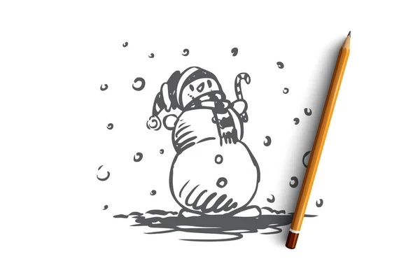 Muñeco de nieve, invierno, frío, diciembre, concepto de hielo. Vector aislado dibujado a mano . — Archivo Imágenes Vectoriales
