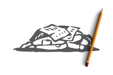 Evsiz, uyku, açık, zavallı, sefil kavramı. Elle çizilmiş izole vektör.