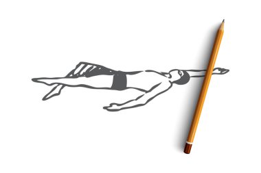 Sırtüstü, yüzmek, spor, havuzu, rekabet kavramı. Elle çizilmiş izole vektör.