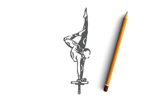 Gymnast, idrott, färdighet, special, sport koncept. Hand dras isolerade vektor. — Stock vektor