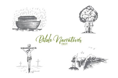 İncil anlatıları-Noahs Ark, adem ve Havva, Isa Mesih vektör kavramı seti