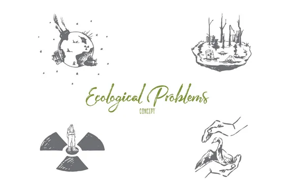 Ekologiska problem-besparing av sällsynta arter, förorening, globala wrming vektor koncept som — Stock vektor
