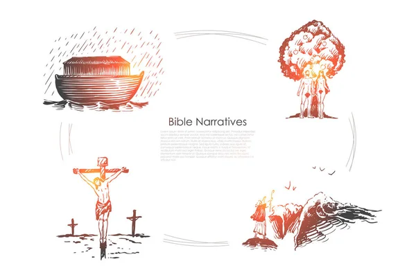 Narrativas Bíblicas - Arca de Noé, Adán y Eva, conjunto de conceptos vectoriales de Jesucristo — Vector de stock