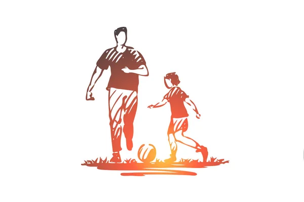 Padre, pelota, deporte, hijo, concepto familiar. Vector aislado dibujado a mano . — Vector de stock