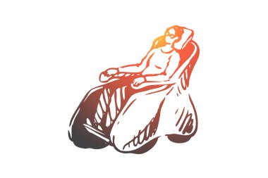 Sanal, gerçeklik, sandalye, oyun, simülasyon konsepti. Elle çizilmiş izole vektör.