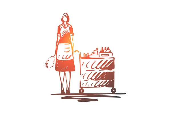 Hotel, maid, apron, work, housemaid concept. Hand drawn isolated vector.