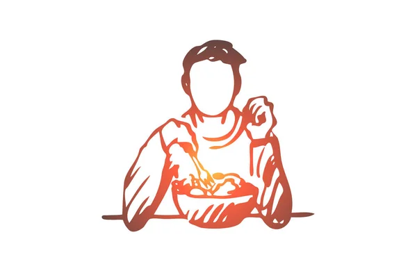 Ember, evés, saláta, élelmiszer, táplálkozási koncepció. Kézzel rajzolt izolált vektor. — Stock Vector