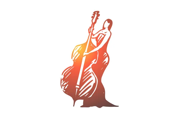 Cello, classic, music, woman, concert concept. Hand drawn isolated vector.