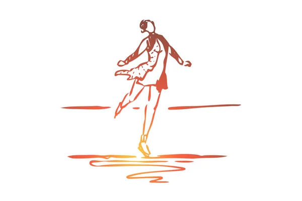 Patinaje, invierno, mujer, deporte, concepto de hielo. Vector aislado dibujado a mano . — Vector de stock