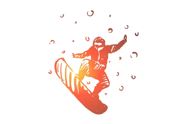 Snowboard, winter, sport, speed, extreme concept. Hand drawn isolated vector. — Stock Vector