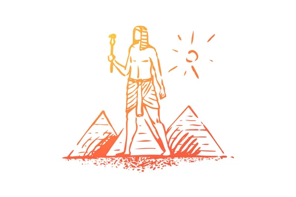 Egypte, pyramide, sphinx, antique, concept du désert. Vecteur isolé dessiné à la main . — Image vectorielle