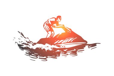 Deniz, yaz, su, hidro döngüsü, aktivite kavramı. El çizilmiş izole vektör.