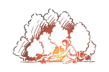 İlk olarak yardım, acil durum, kaza, yardım konsepti. El çizilmiş izole vektör.