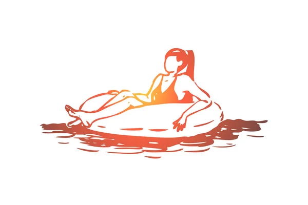 Piscina, verano, agua, natación, concepto de relax. Vector aislado dibujado a mano . — Vector de stock