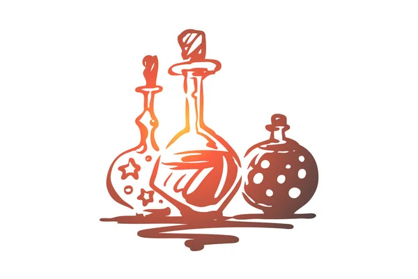 Empoisonnement, Halloween, verre, potion, concept de vacances. Vecteur isolé dessiné à la main . — Image vectorielle