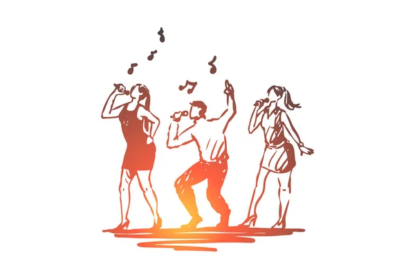 Музика, пісня, група, танці, концепція вечірки. Рука намальована ізольований вектор . — стоковий вектор