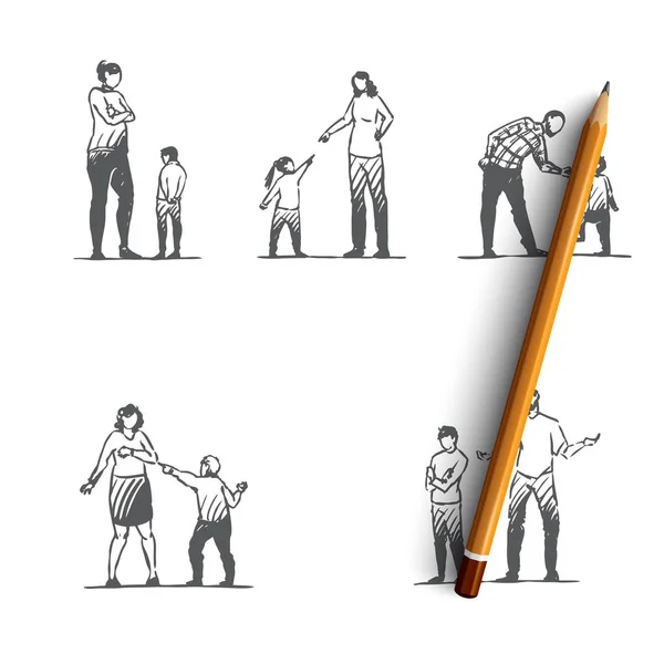 Kızgın insanlar - kızgın kadın ve erkek çocuklu olumsuz duygular gösterilen vektör kavramı setleri