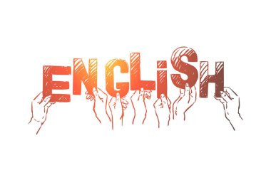 Ellerinde harfler tutan, uluslararası dil öğrenen insanlar, Birleşik Krallık, İngiltere