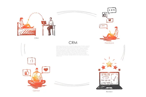 CRM - набор концепций CRM, feed, opinion, review — стоковый вектор