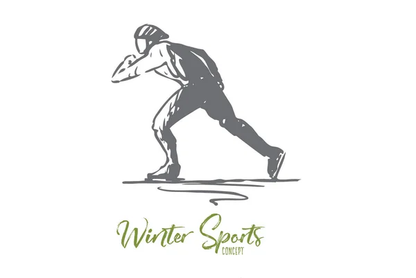 Patines, invierno, deporte, velocidad, concepto de pista. Vector aislado dibujado a mano . — Archivo Imágenes Vectoriales