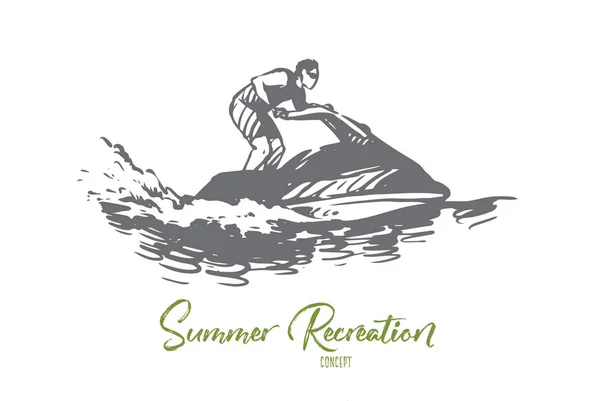 Mar, verano, agua, hidrociclo, concepto de actividad. Vector aislado dibujado a mano . — Vector de stock