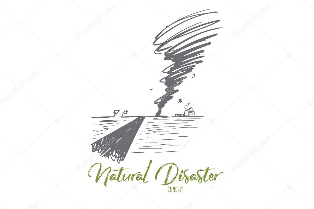 Tornado, hurricane, storm, weather, wind concept. Hand drawn isolated vector.