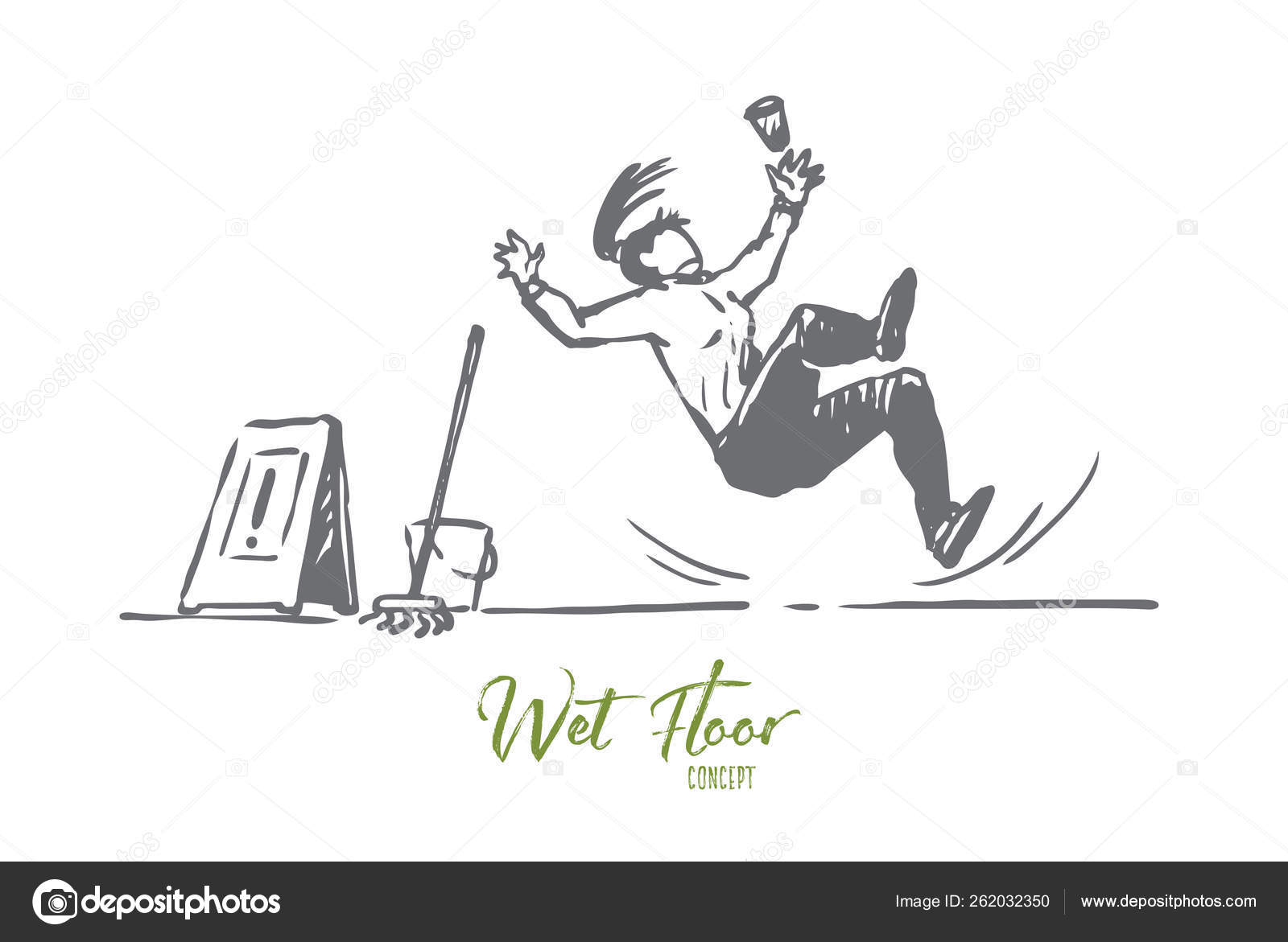 Floor Wet Woman Slip Danger Concept Hand Drawn Isolated