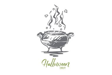 Pot, zehir, Cadılar Bayramı, iksir, tatil konsepti. El çizilmiş izole vektör.