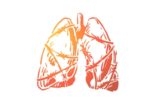 가시철사에 있는 폐, 가시가 있는 케이블로 감싼 호흡기 — 스톡 벡터