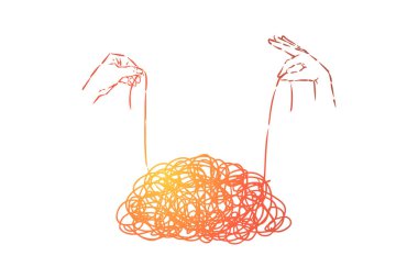 Clew untangling, el iplik tutan biter, karışıklık çözmek, dağınık zihin, karışıklık, psikoterapi metafor