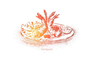 Lezzetli tempura çanak, karides meyilli pişmiş ve derin yağda kızartılmış, lezzetli meze, doğu pişirme