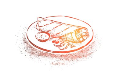 Lezzetli burrito, et, marul, sebze ve peynir tortilla sarılmış, Meksika'da geleneksel sokak gıda