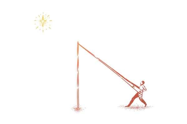 Atteindre la métaphore des étoiles, l'homme en catapulte se poussant dans le ciel — Image vectorielle