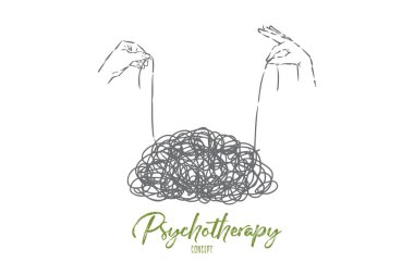 Clew untangling, el iplik tutan biter, karışıklık çözmek, dağınık zihin, karışıklık, psikoterapi metafor