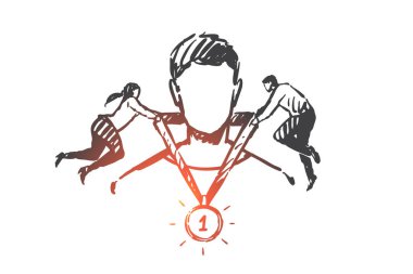 Başlangıç, başarı, takım çalışması, birlikte çalışma, ortaklık kavramı krokisi. Elle çizilmiş izole vektör illüstrasyonu