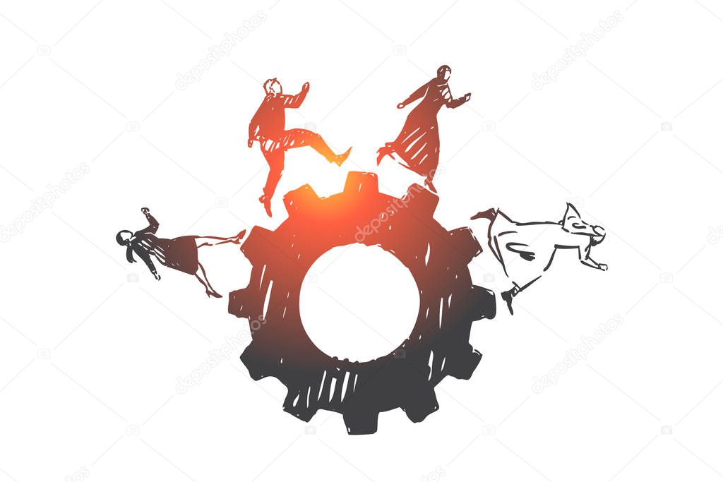 Teamwork, success, coworking, partnership, globalization concept sketch. Hand drawn isolated vector illustration