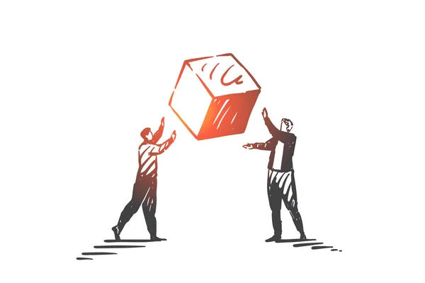 Teamwork, Coworking, Partnerschaft, Erfolgskonzeptskizze. handgezeichnete isolierte Vektor-Illustration — Stockvektor