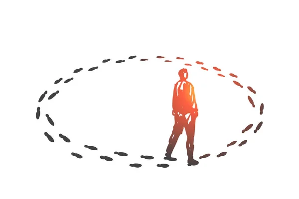 Kısır döngü, monotonluk kavramı çizimi. Elle çizilmiş izole vektör