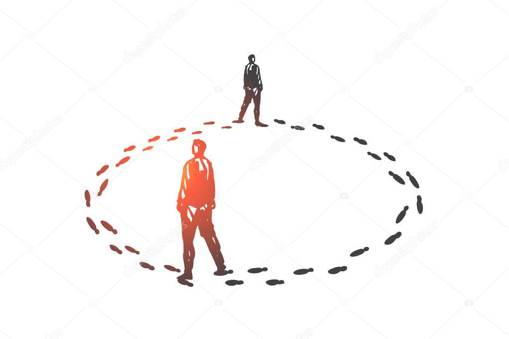 Vicious circle, routine concept sketch. Hand drawn isolated vector