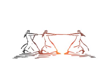 Rekabet, avantaj, eşitsizlik kavramı krokisi. Elle çizilmiş izole vektör