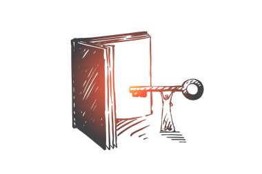 Cevaplar arama, eğitim kavramı kroki. Elle çizilmiş izole vektör