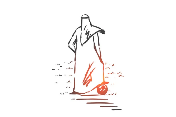 Concetto di calciatore musulmano schizzo. vettore isolato disegnato a mano — Vettoriale Stock