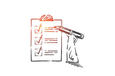 Yapılacaklar listesini kontrol etme, planlama etkinlikleri kavram çizimi. Elle çizilmiş izole vektör