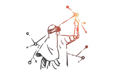 Sanal, artırılmış gerçeklik kavramı kroki. Elle çizilmiş izole vektör