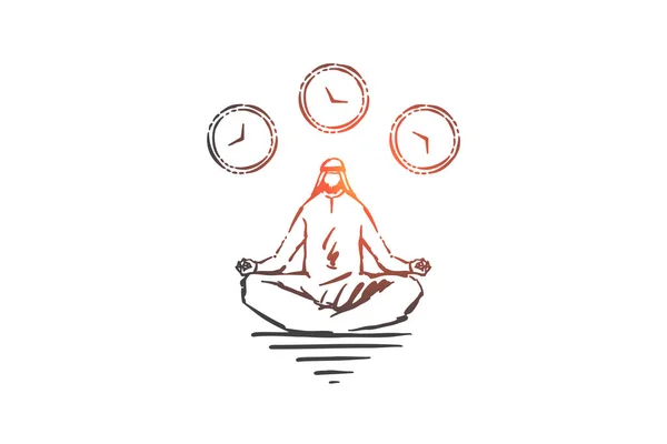 Bosquejo del concepto de meditación y relajación. Vector aislado dibujado a mano — Vector de stock